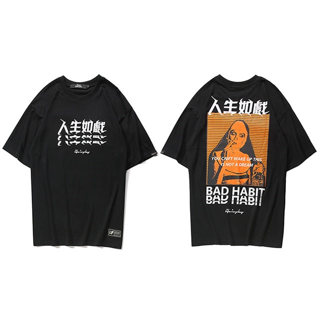 Men Hip Hop T Shirt Smoking Sister Picture Retro T-Shirt Streetwear Harajuku Tshirt Oversized Summer Black Tops Tees Cotton-6