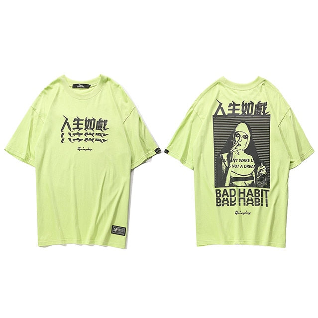 Men Hip Hop T Shirt Smoking Sister Picture Retro T-Shirt Streetwear Harajuku Tshirt Oversized Summer Black Tops Tees Cotton-5
