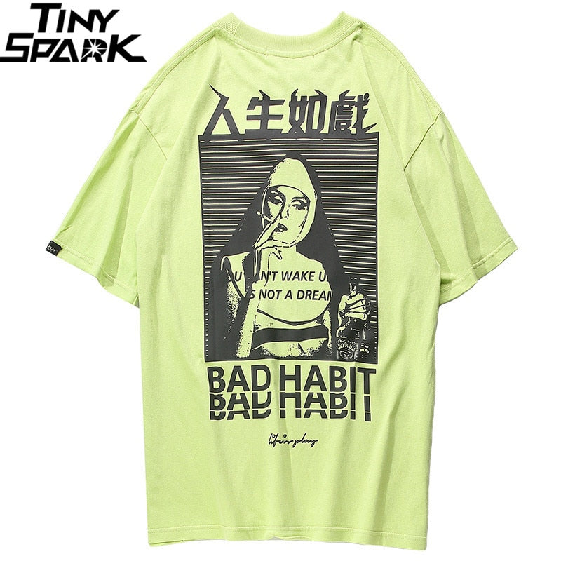 Men Hip Hop T Shirt Smoking Sister Picture Retro T-Shirt Streetwear Harajuku Tshirt Oversized Summer Black Tops Tees Cotton-3