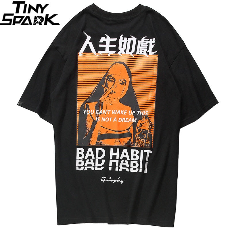 Men Hip Hop T Shirt Smoking Sister Picture Retro T-Shirt Streetwear Harajuku Tshirt Oversized Summer Black Tops Tees Cotton-1