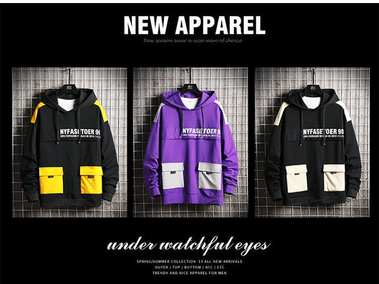 Winter Fashion Loose Men's Hoodies Tooling Hip Hop Sweatshirt Male Harajuku Japanese Streetwear Hoodie Men-1